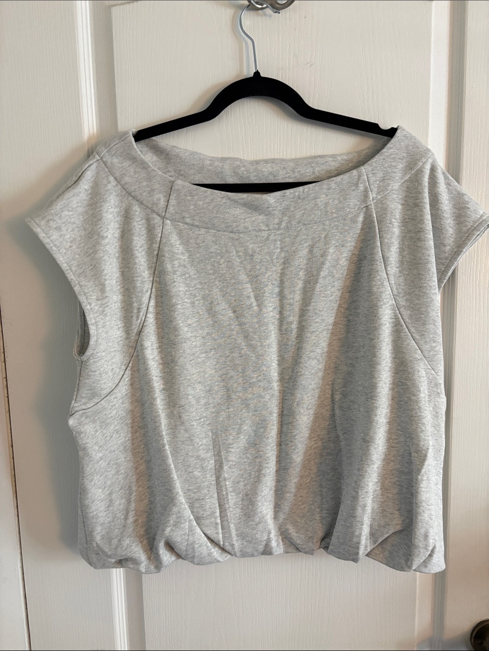 LOFT Light Heather Gray Cap Sleeve Gathered Hem Top